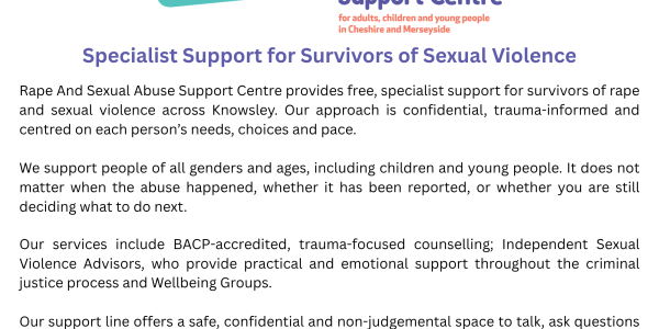 Rape and Sexual Abuse Support Centre (RASASC)- Supporting survivors across Knowsley