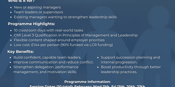 Skills Bootcamp in Leadership & Management – Funded course for Knowsley Chamber members