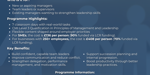 90% Funded Skills Bootcamp in Leadership & Management (CMI Level 3)